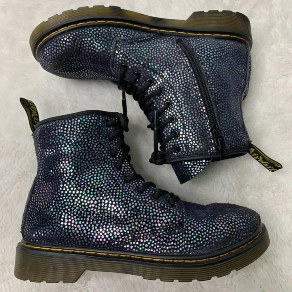 Dr. Martens 1460 Kids Black Iridescent Toddler Lace Up Boots Size 9